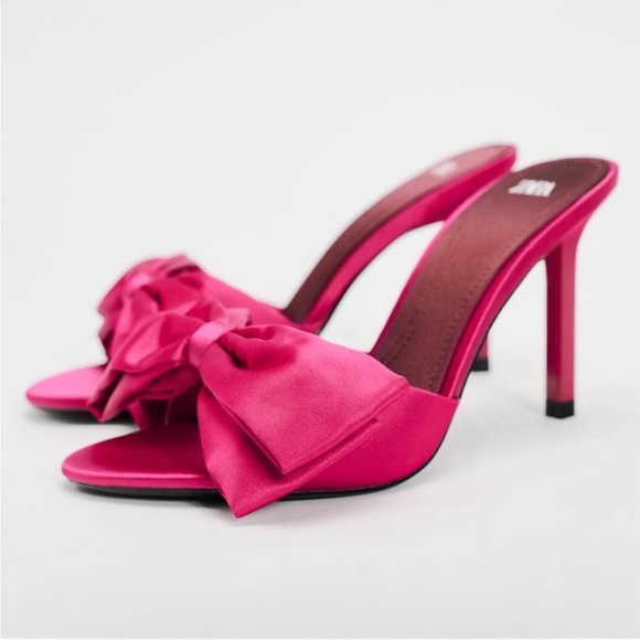 Zara Pink Bow Kitten Heels - Picture 1 of 2